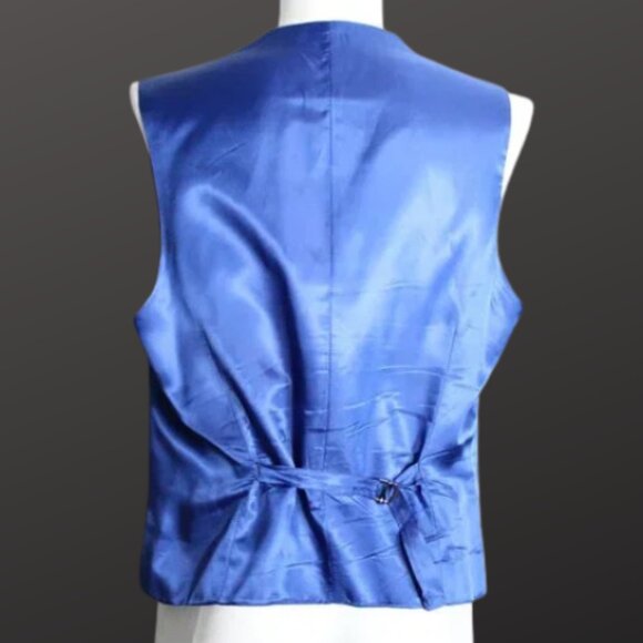 EMILIO GUIDO SZ 44R Royal Blue Super 150 Wool Window Pane Vest - Picture 2 of 12